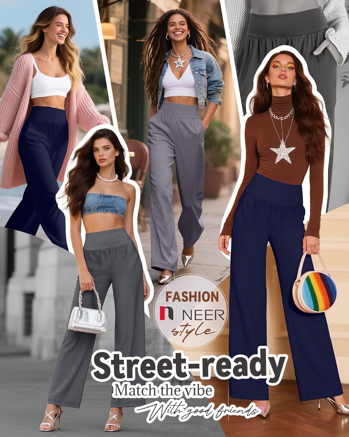 Neer 4 Pack Women's Wide Leg Yoga Pants High Waist Casual Sweatpants Loose Cozy Lounge Pajama Flowy Pants with Pockets(Black, Dark Gray, Light Gray, Navy Blue,XX-Large) - Image 2