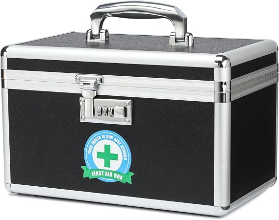 Medication Lock Box with Combination, Lockable Medicine Storage Box, Empty First Aid Box, Security Lock Box, Medical Organizer, Multipurpose Locking Box for Home and Outdoor (Black, Medium)