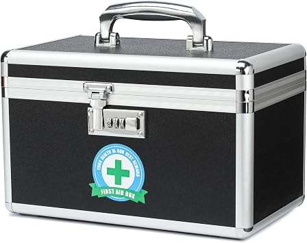 Medication Lock Box with Combination, Lockable Medicine Storage Box, Empty First Aid Box, Security Lock Box, Medical Organizer, Multipurpose Locking Box for Home and Outdoor (Black, Medium)