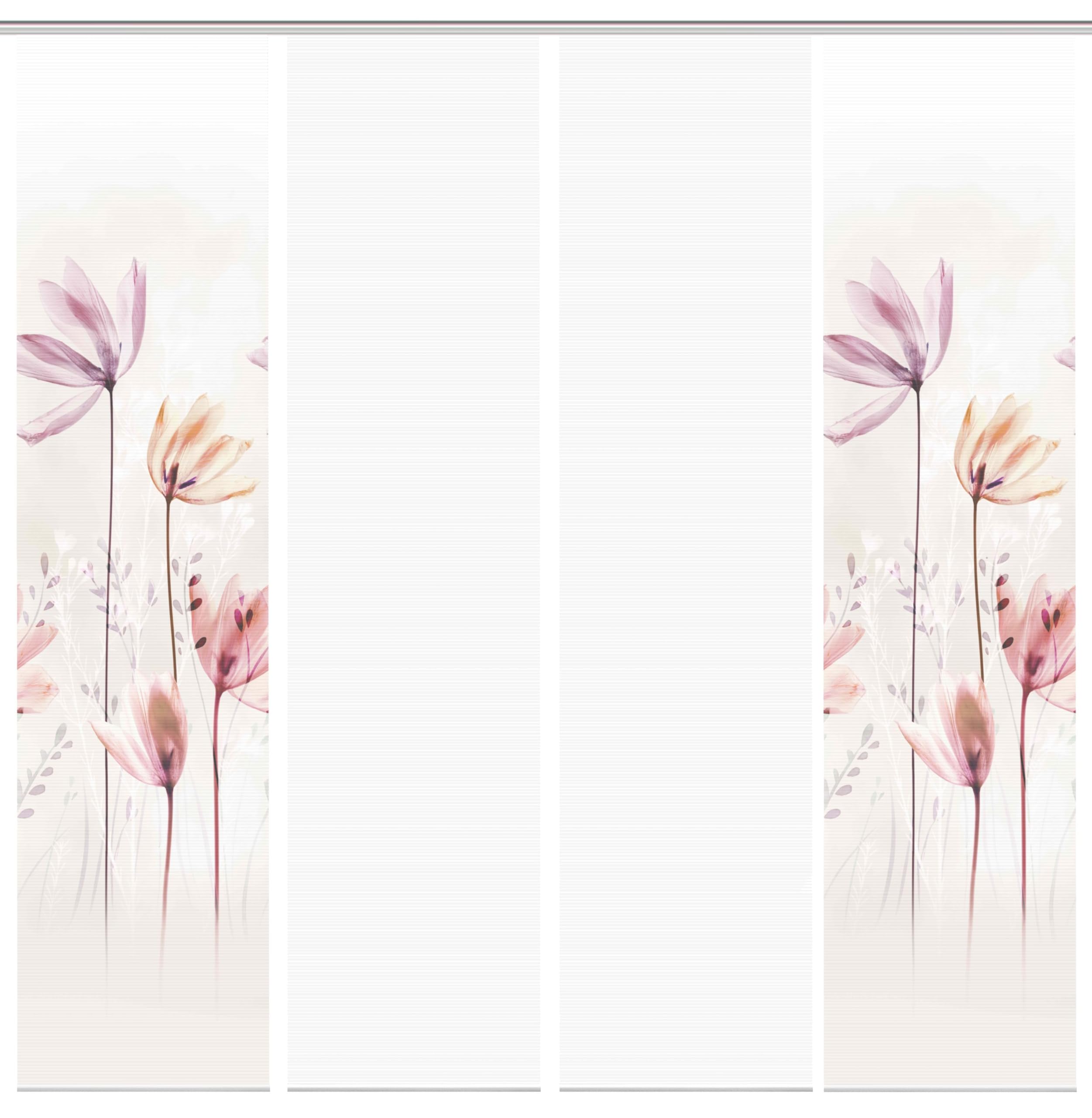 94067 | 4er-Set Schiebegardine 'KUKAT', Digitaldruck auf Bambus-Optik, mit abstraktem Blumen-Motiv, 260x60cm, Farbe: Natur