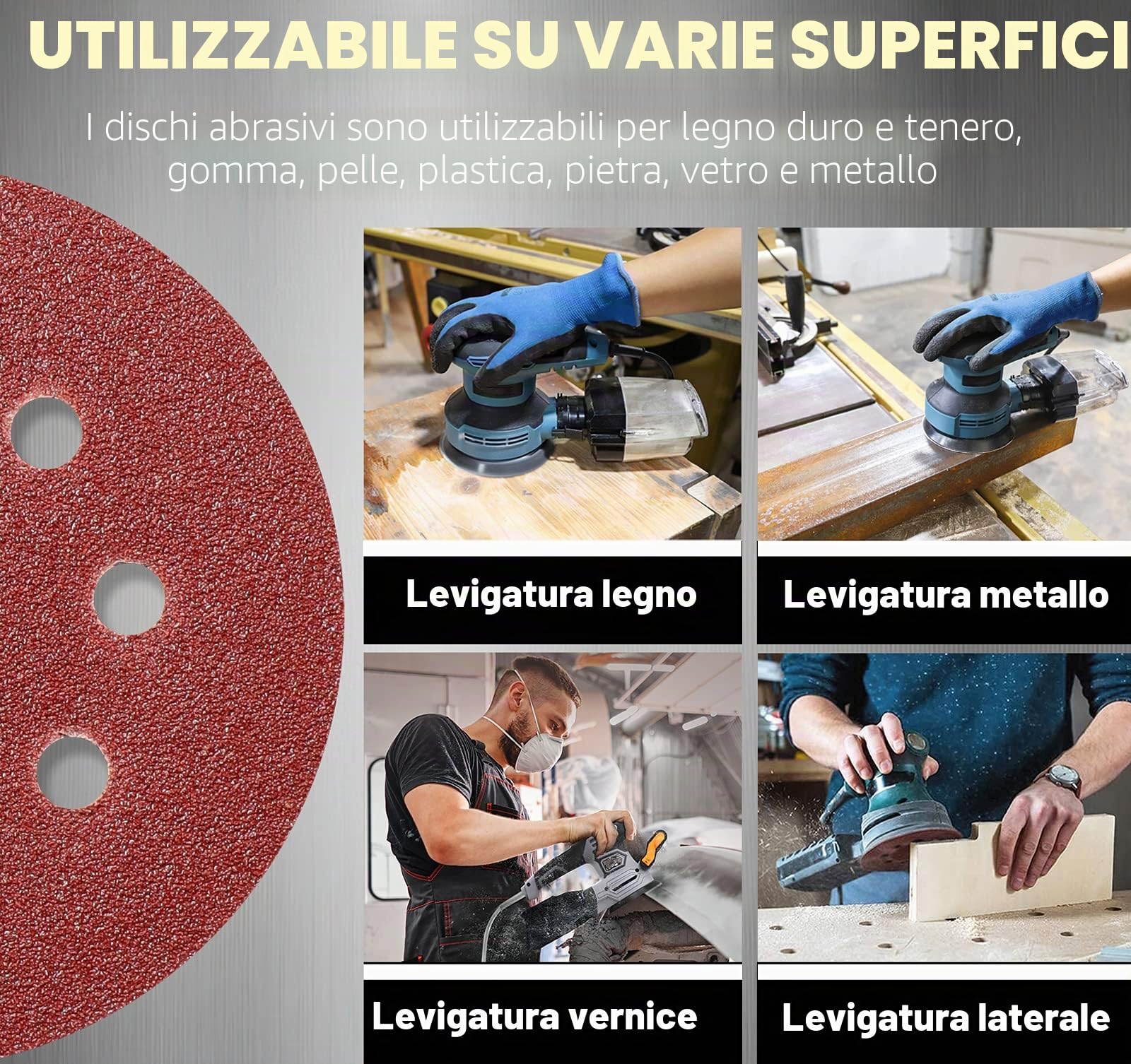 STEBRUAM 105 Pezzi Dischi Abrasivi 125mm, Carta Vetrata Abrasiva 8 Fori per Levigatrice Orbitale(Grana 40/60/100/150/240/320/600)