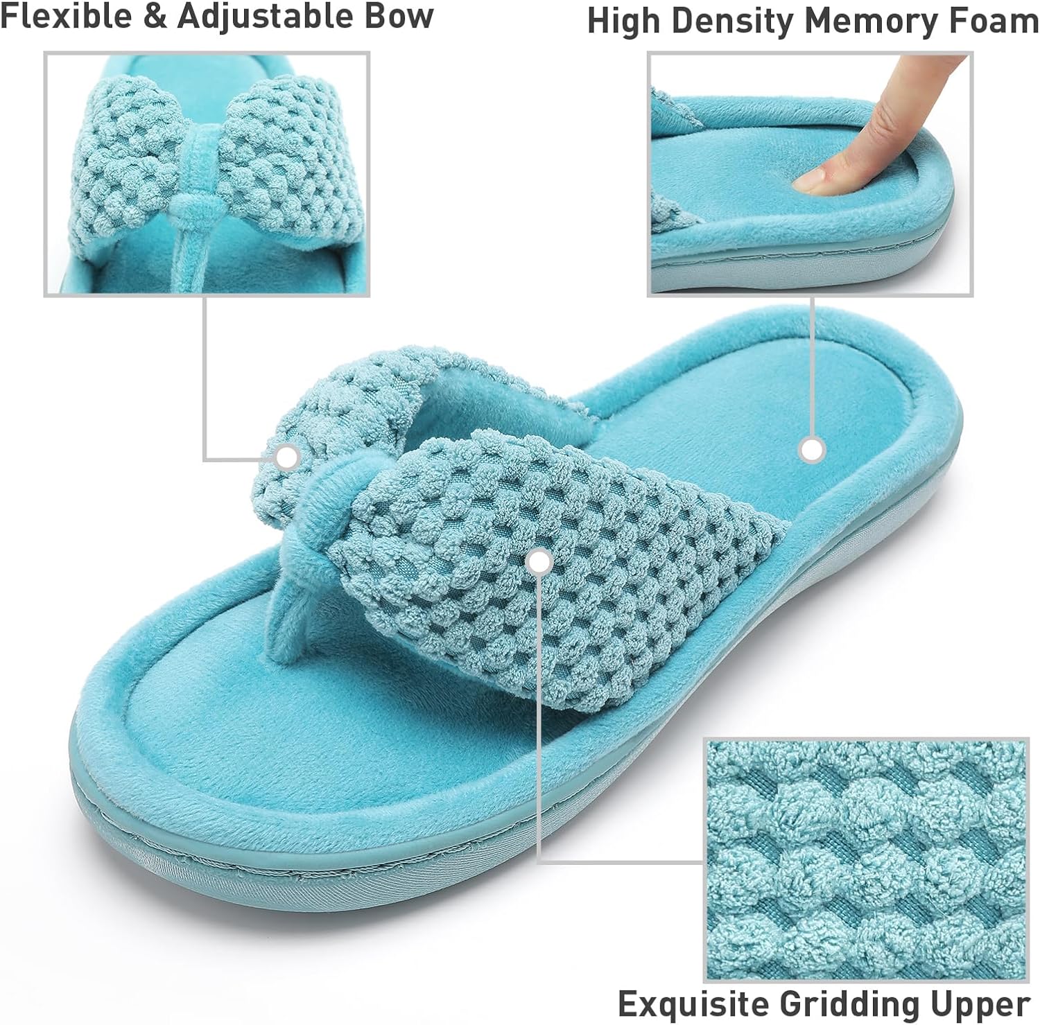Parlovable Women's Memory Foam Flip Flop Slippers - Adjustable Thong, Anti-Slip Indoor/Outdoor House Slides with Cloud Comfort - Image 4