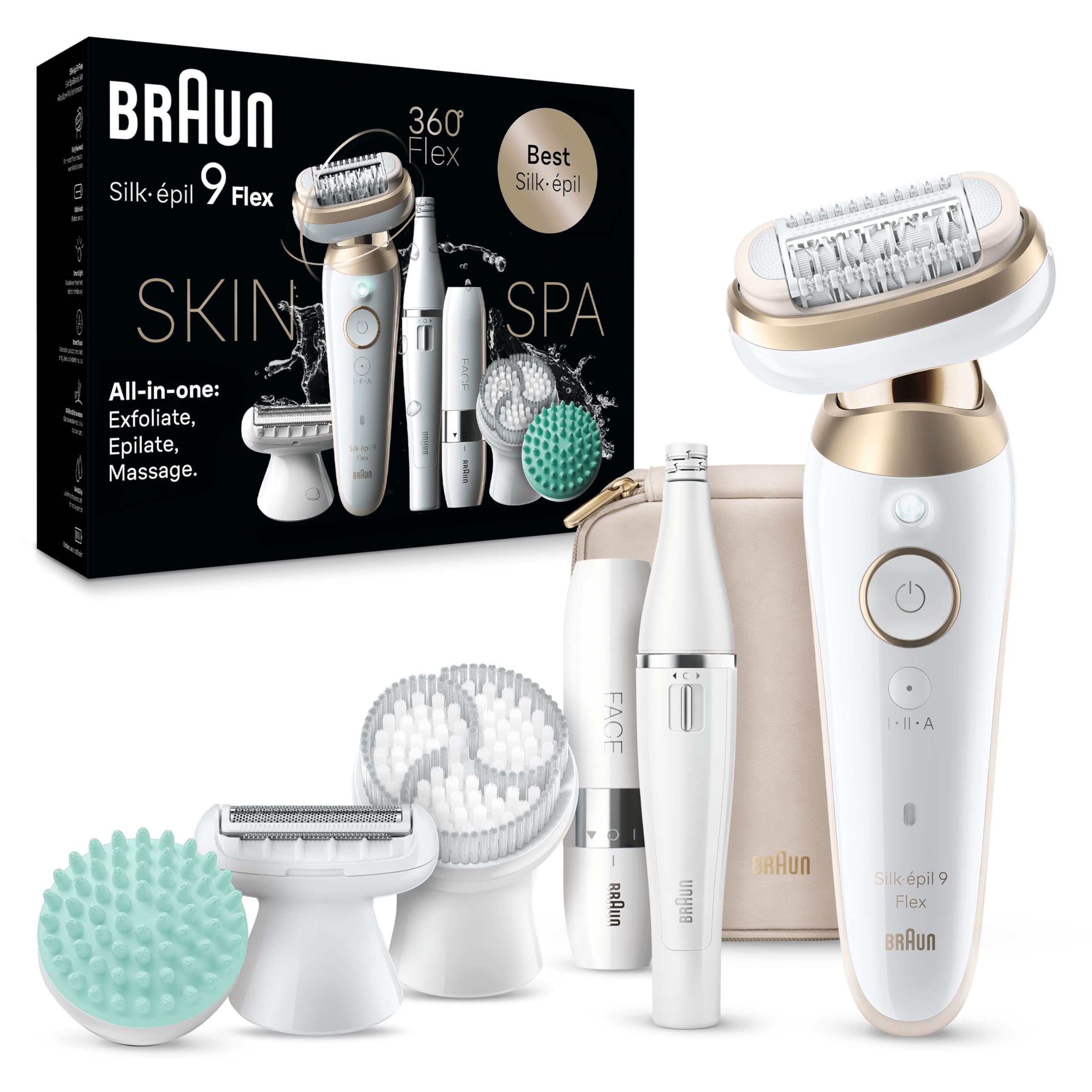 Braun Silk-épil 9 Flex SkinSpa, Depiladora Eléctrica Para Una Eliminación Del Vello Fácil, 9-681 3D, Blanca/Dorada