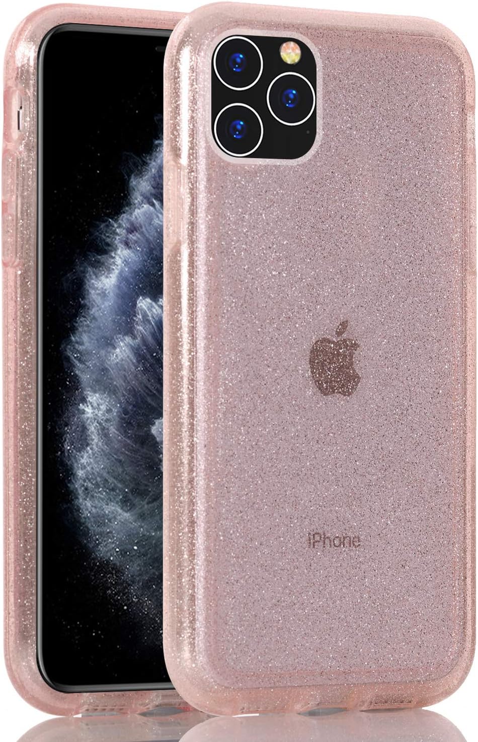BAISRKE Clear Glitter Case for iPhone 11 Pro Max, Hybrid Heavy Duty Protection Case Hard Plastic & Soft TPU Sturdy Shockproof Armor High Impact Resistant Cover for iPhone 11 Pro Max [Rose Gold]
