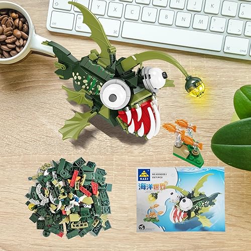 Miniatura 6 de KAZI Criaturas de mar profundo, peces pescadores, juguetes de animales marinos, juego de figuras, regalos para niñas y niños de 6 años de edad (pez