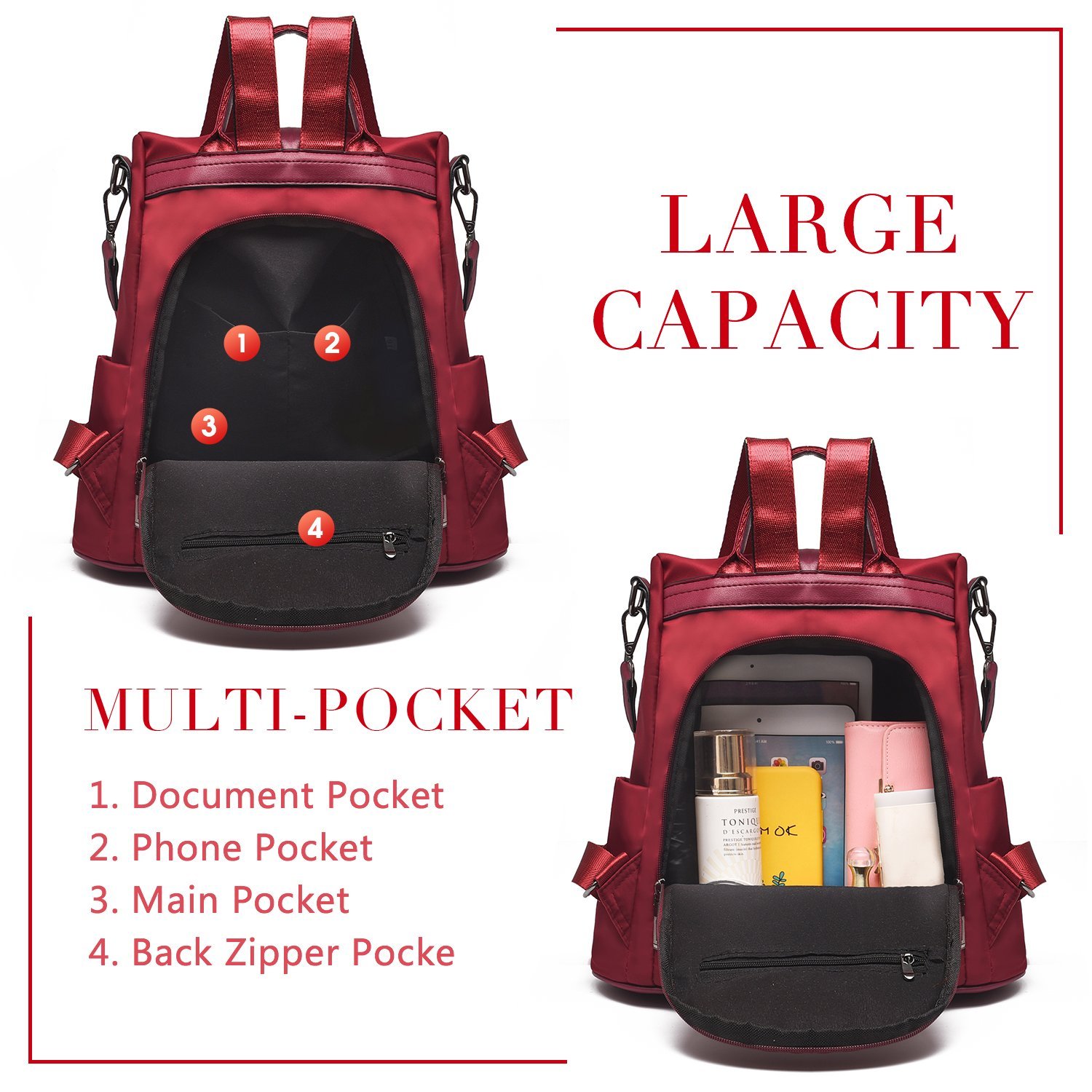 Charmore Zaino da Donna Antifurto Borse Nylon impermeabile Daypack Spalla per Viaggio Lavoro Scuola