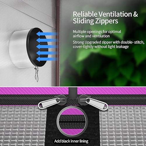 Miniatura 3 de ATOUR - Tienda de cultivo hidropónico 1680D de 48 x 48 x 80 pulgadas, resistente al agua, con puerta de observación doble y bandeja de suelo, para