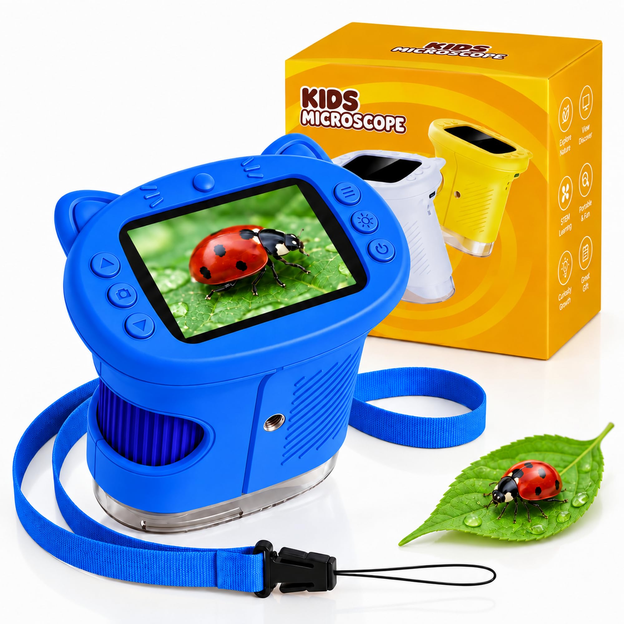 OAEBLLE Kids Microscope, 4K 1000X Zoom, 2.4" Screen, STEM Toy for 4-8, Blue | Digital Microscope with Photo & Video Recording, 8 LED, USB Rechargeable, No Slides Needed, Birthday Gift for Boys Girls 4-12