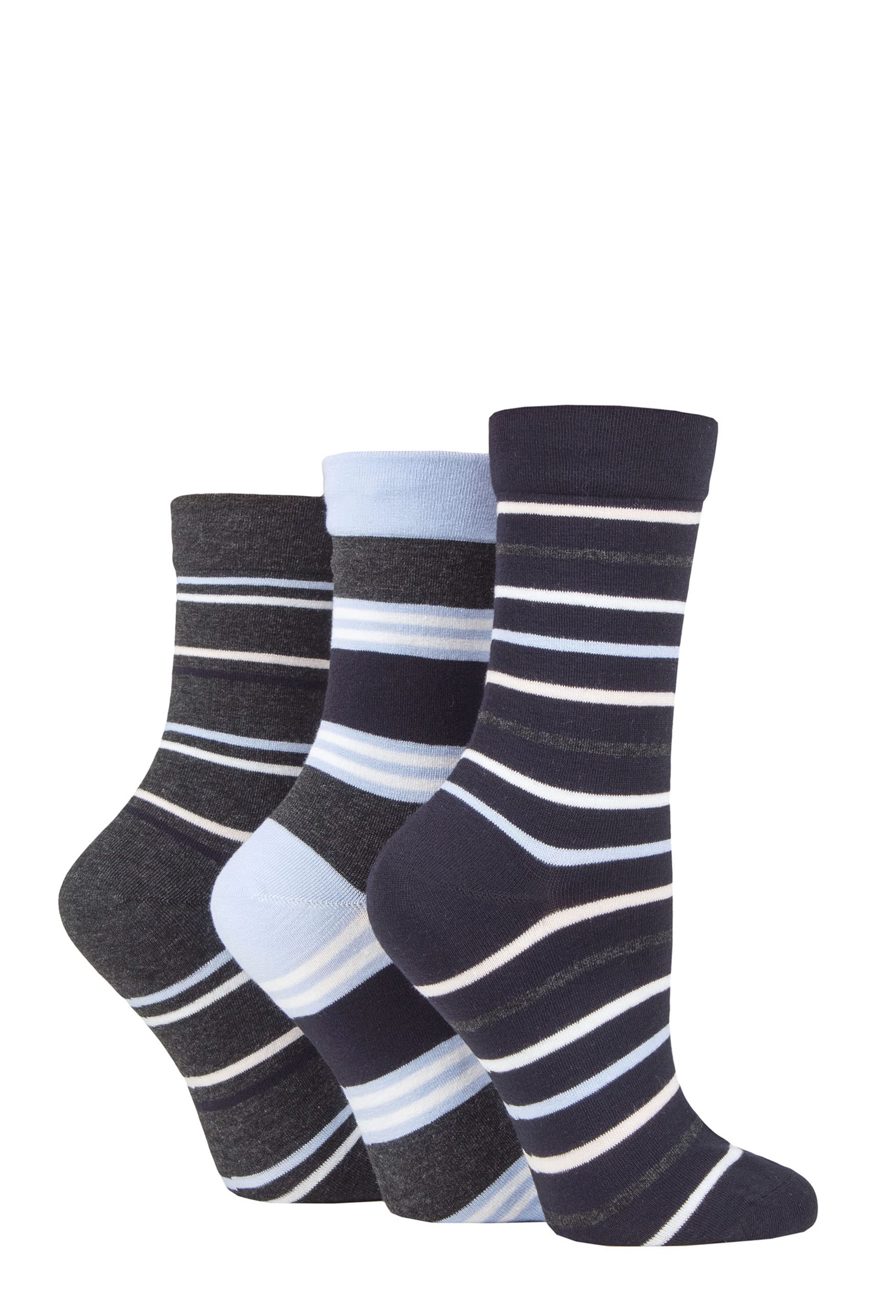 SockShopLadies Gentle Bamboo Socks with Smooth Toe Seams in Plain and Striped Designs Pack of 3