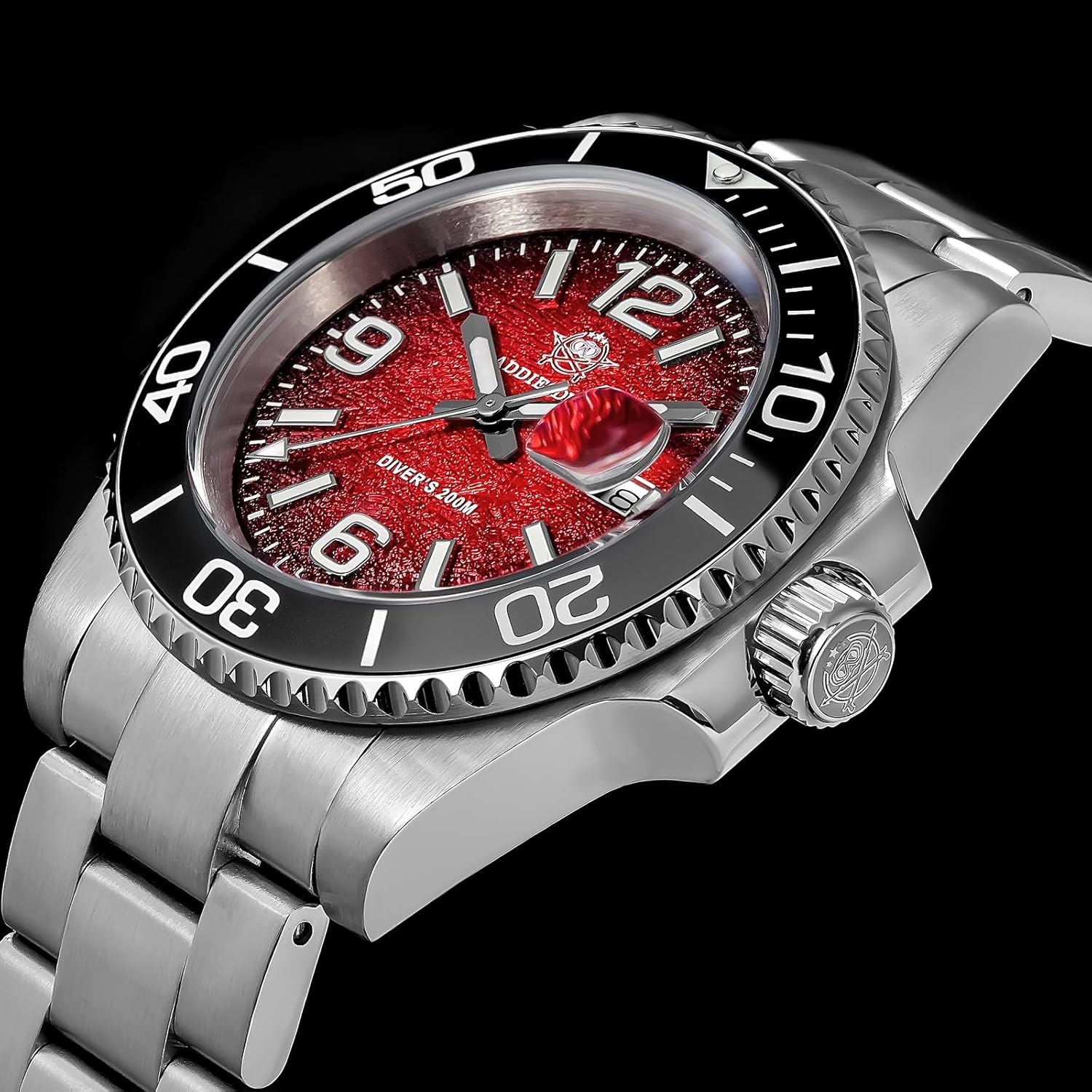 ADDIESDIVE 41 MM Dive Watches for Men Quartz Movement Date Display 200 M Waterproof BGW9 Luminous Analog Red/Grey/Blue Gradient Military Hybrid Dial