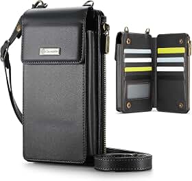 Bolsa Transversal Feminina com Bloqueio RFID, Alça de Ombro, Carteira com Compartimentos para Cartões, Preta, Pequena