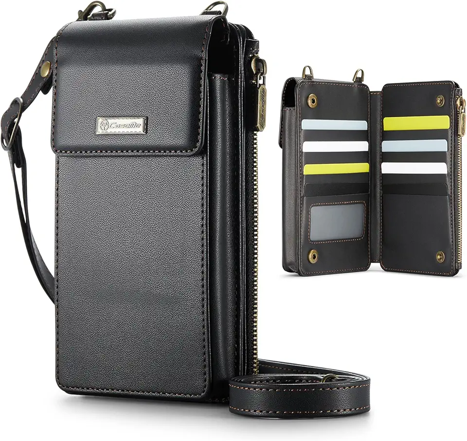 Bolsa Transversal Feminina com Bloqueio RFID, Alça de Ombro, Carteira com Compartimentos para Cartões, Preta, Pequena