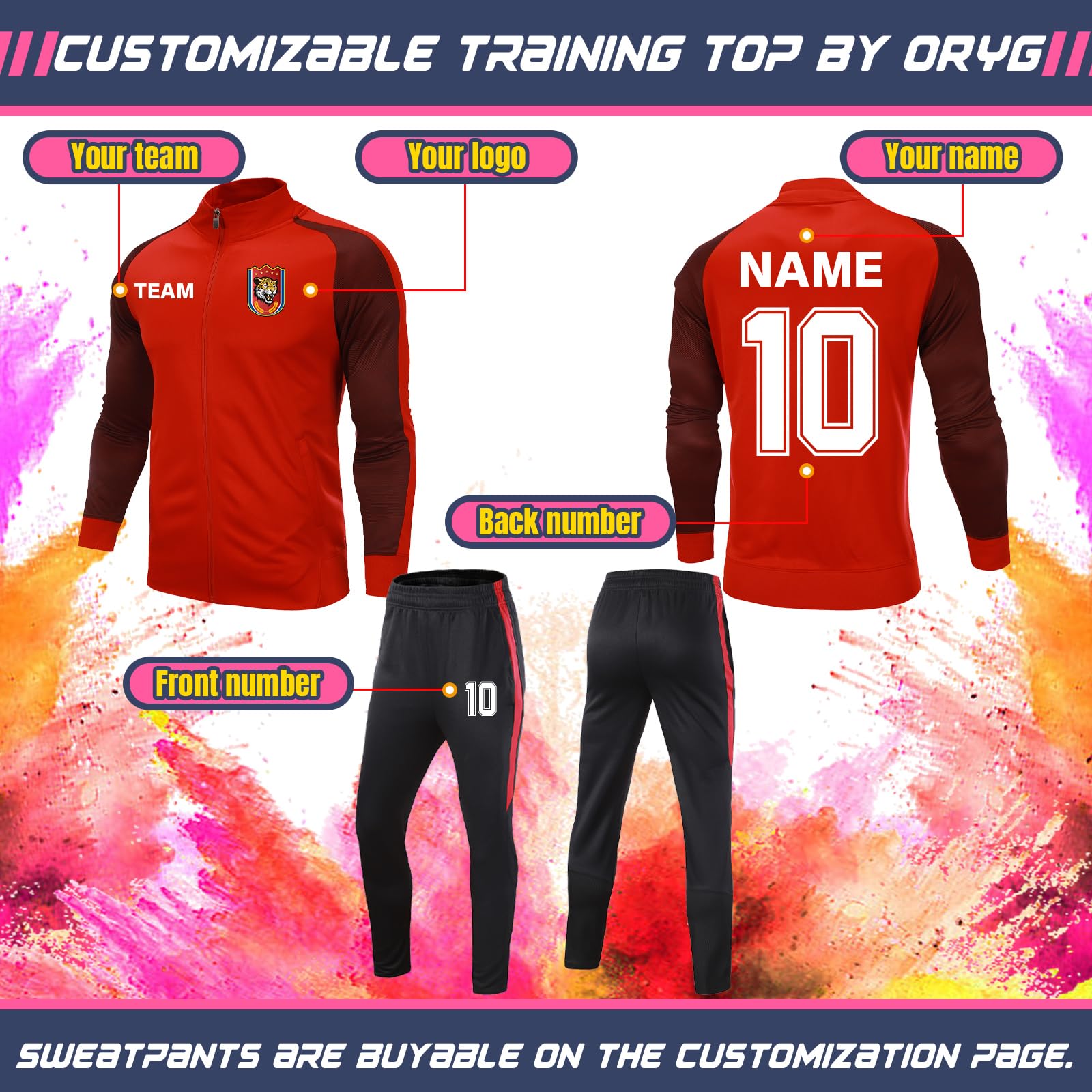ORYG Custom Training Top for Adult & Kids - Personalized Tracksuit with Your Name, Team Name, Number & Logo White