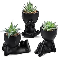 DerRose 3 Pack Artificial Black Succulents in Human-Shaped Pots - Fake Plants for Bathroom Bedroom Office Halloween Decor