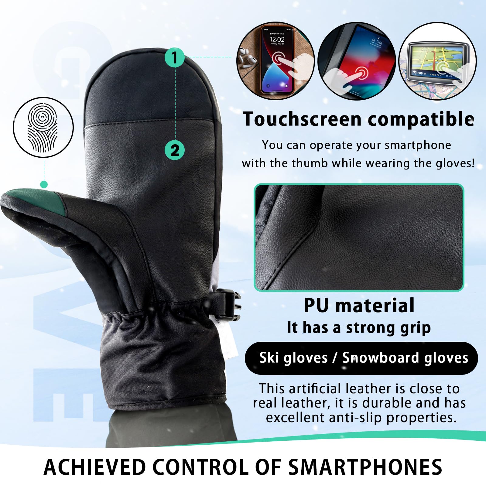 Vihir Guantes de Esquí Impermeable Pantalla Táctil 3M Thinsulate Antideslizantes Hombre Mujer Invierno