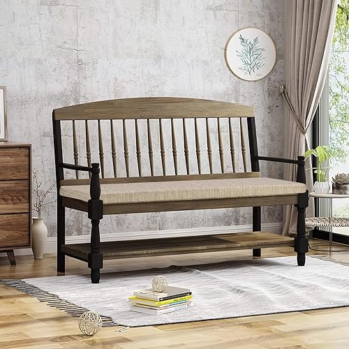 Miniatura 2 de baibu Cojín de banco clásico de color sólido de 36 pulgadas con lazos, antideslizante, para interiores y exteriores, cojín de espuma de tamaño