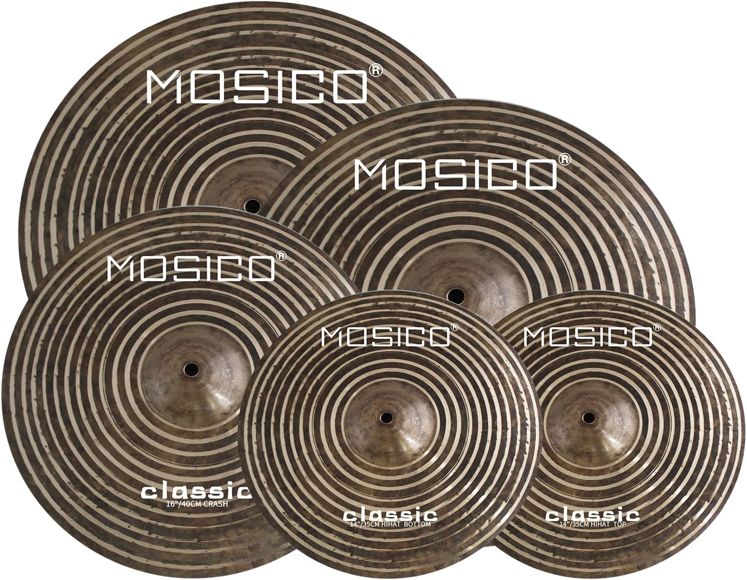 Bronze Alloy Cymbal Pack Classic Series Hand Hammered Cymbal 14"Hihats 16"Crash 18"Crash 20"Ride Plus Free Cymbal Bag 5 Pieces Cymbals for Drum Set
