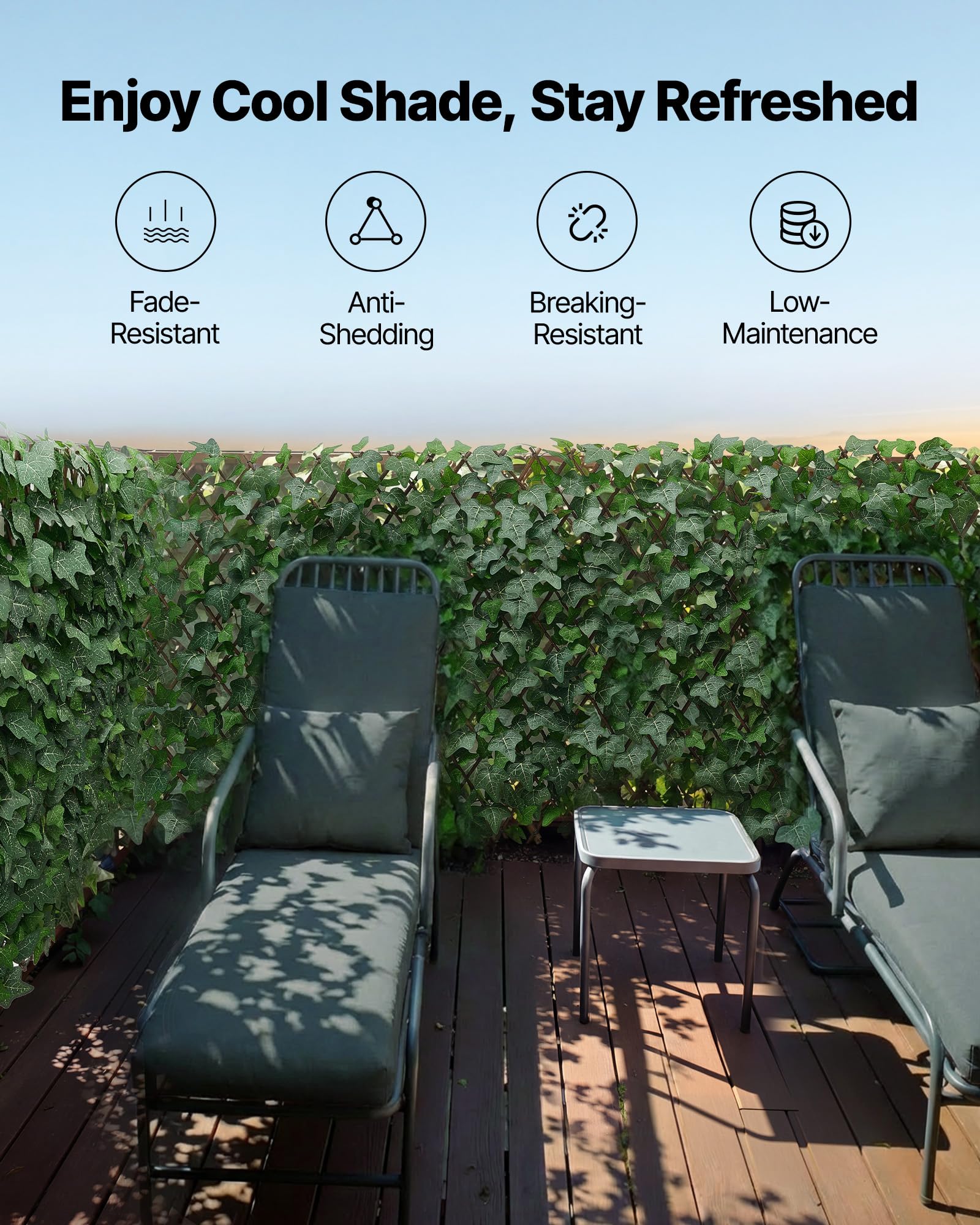 VEVOR Seto Artificial 63,5 x 320 cm 1 Unidad, Valla Decorativa de Hiedra Artificial, Malla de Hojas Verdes, con 50 Bridas de Plástico, Pantalla de Privacidad para Jardín Balcón Ático Terraza Piscina
