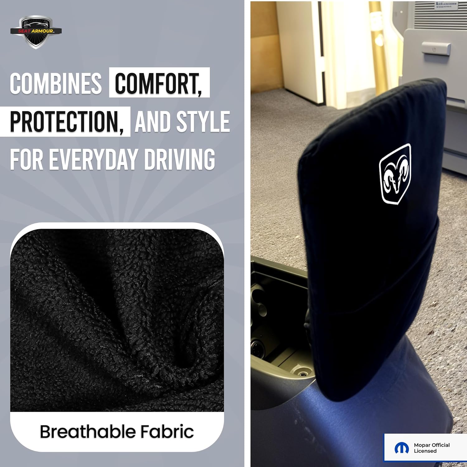 Premium Console Armrest Cover for Dodge Ram (2014-2020) - (Jump Seat Models) – Soft, Machine Washable Console Lid Protector – Easy to Install, Plush & Durable – Black