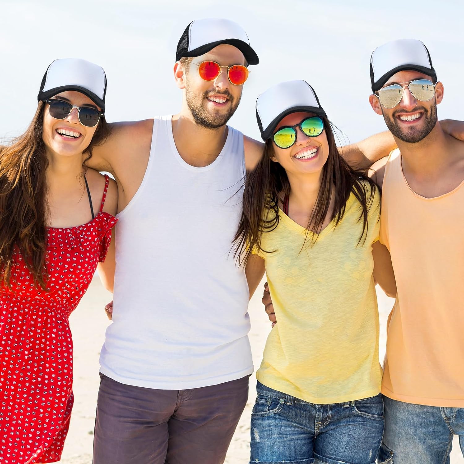 Panitay 100 Pcs Unisex Sublimation Blank Mesh Baseball Cap Adjustable Plain Blank Mesh Trucker Hat for DIY Embroidery Sublimation Printing Black and White