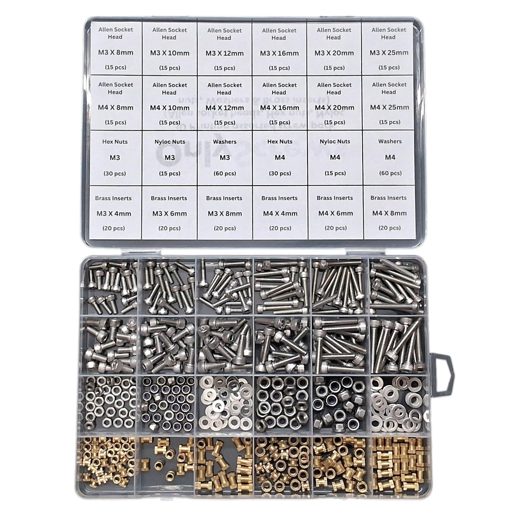 M3 & M4 3D Printer Screw Assortment Kit (390 Pieces) – Allen Socket Head, Hex Nuts, Nyloc Nuts, Washers, Brass Inserts – Stainless Steel Fasteners Set for DIY, Electronics, Robotics by OnlyScrews-image-11