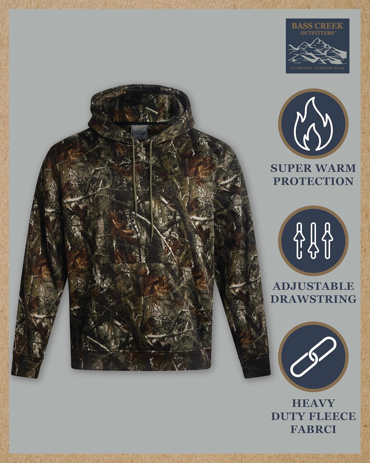 Bass Creek Outfitters Mens Camo Hoodie - Soft Fleece Breathable Athletic Camo Hoodie with Kangaroo Pocket (M-XXL) - Image 2