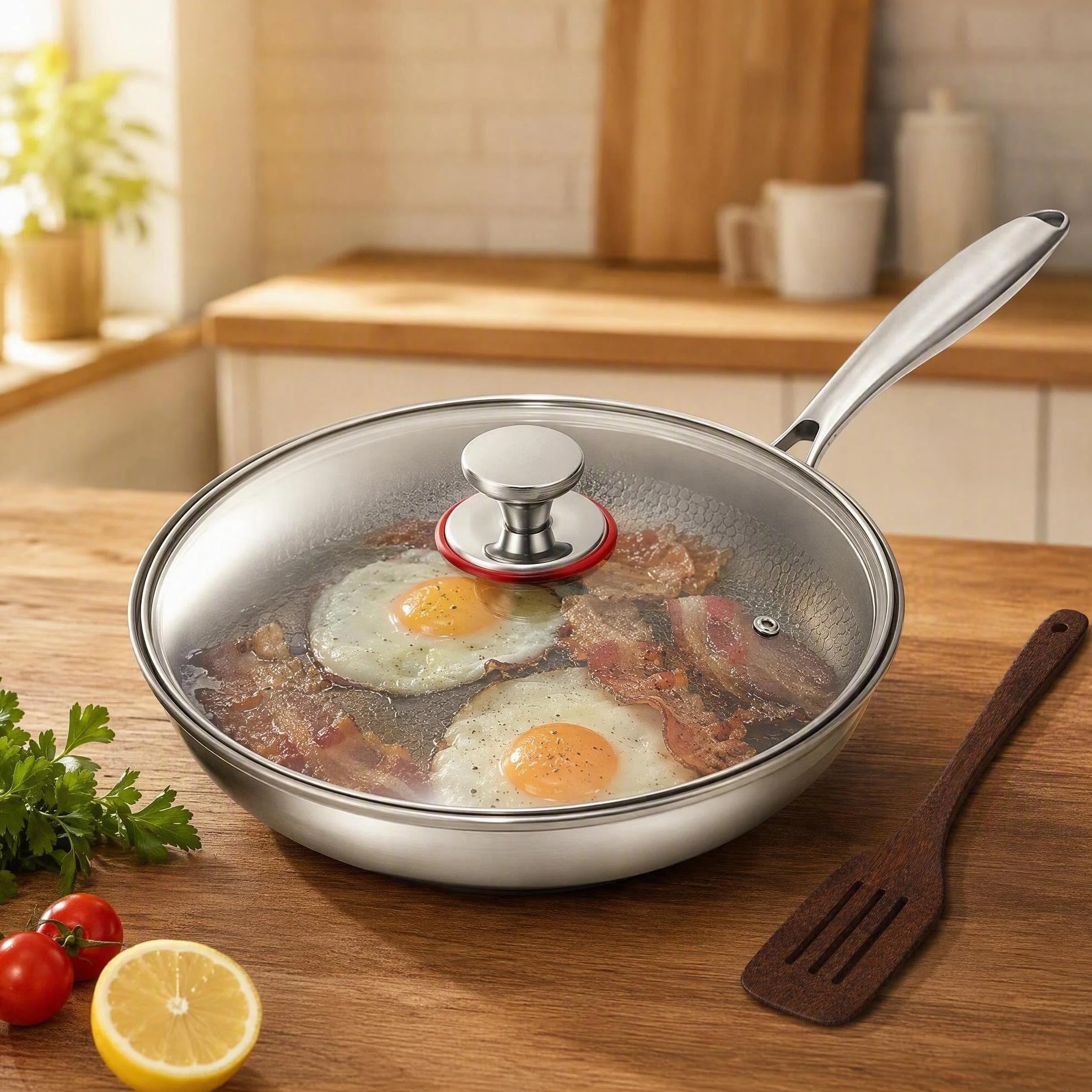Padella in titanio da 28 cm, con coperchio antiaderente in titanio e titanio, resistente ai graffi, con tutti i piani cottura per cucinare