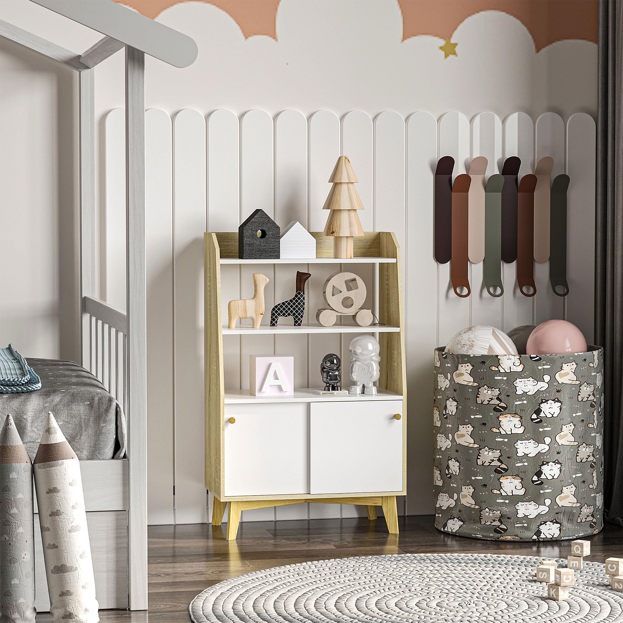 HOMCOM Mobile da Salotto Portaoggetti 58x30x93 cm Bianco e color Legno