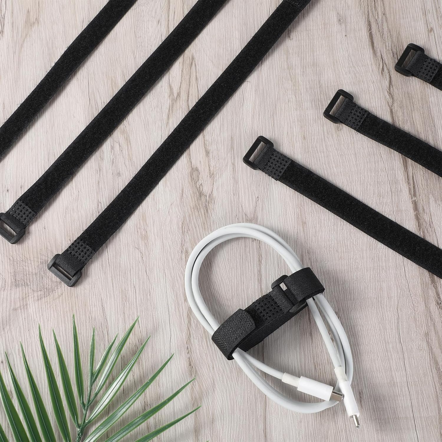 20 Pack Black Reusable Hook and Loop Straps 12" x 1", Durable Nylon Microfiber Cloth, Adjustable Small Fastening Straps, Appliance Cord Organizer, Home/Office/Travel Cable Tidy