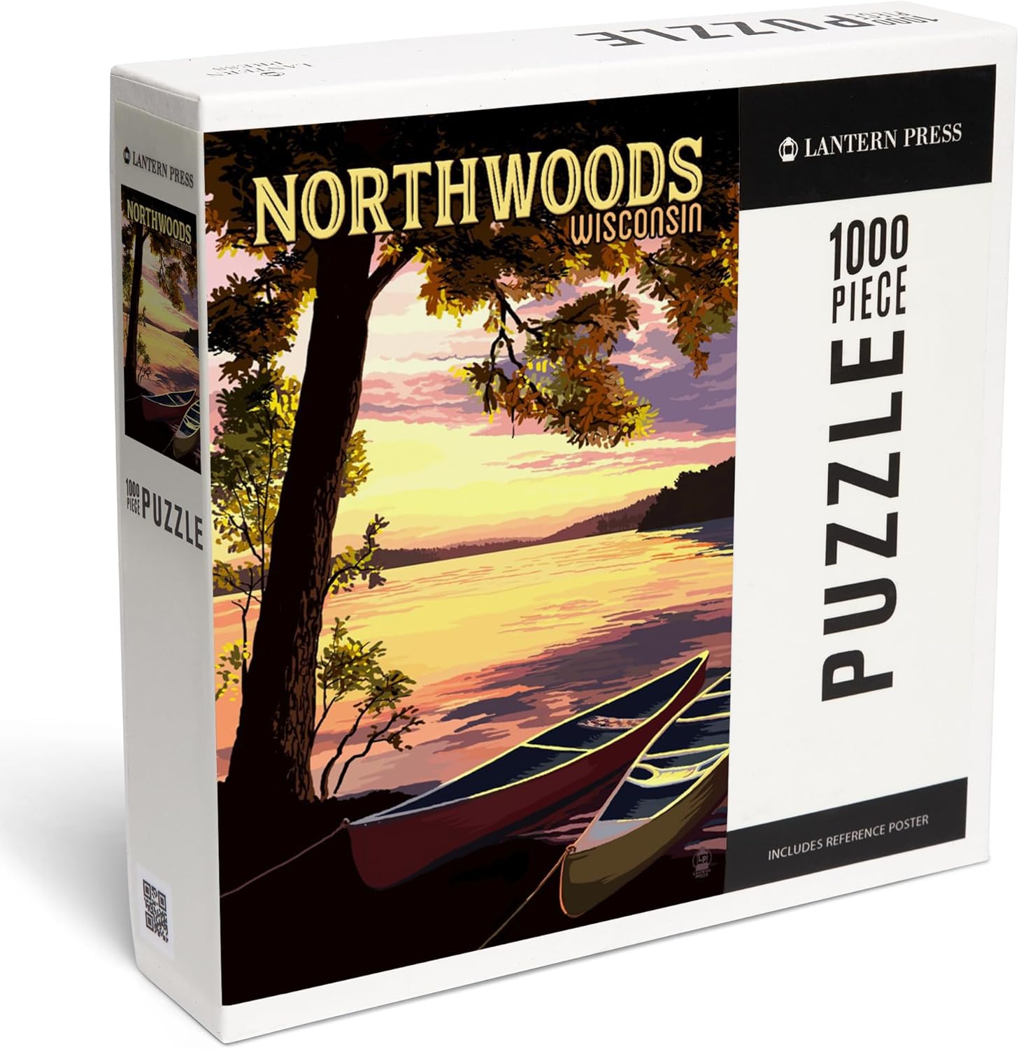 Lantern Press Northwoods, Wisconsin, Canoe and Lake at Sunset 1000 Piece Jigsaw Puzzle for Adults, Made in USA with Reference Poster