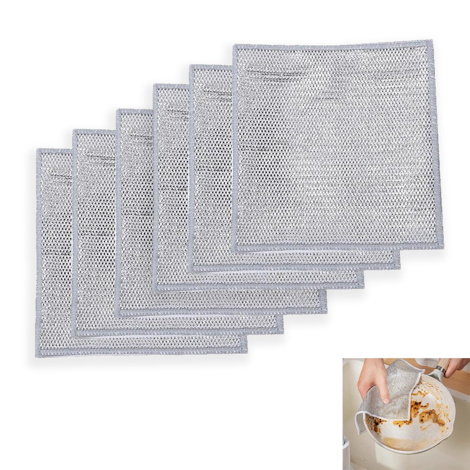 6 PCS Non-Scratch Stainless Steel Dishwashing cleaning cloths - Double-Layer Wire dishcloth for Wet & Dry Use 20x20 cm, Multipurpose Dishwashing Rags for Cookware, Sinks, and Stove Tops