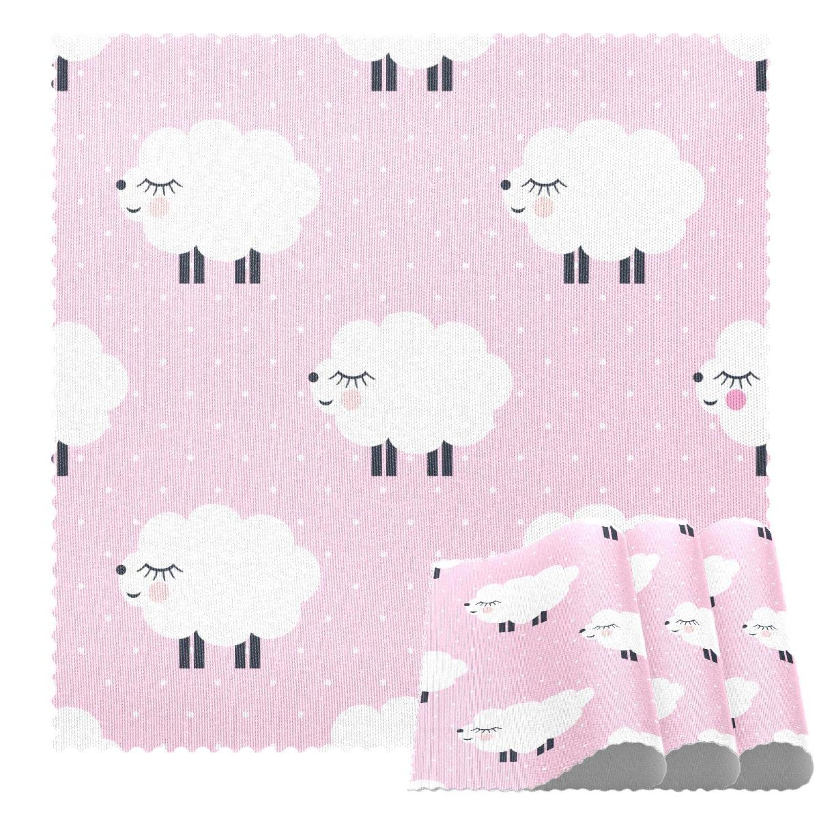 Lovely Cartoon Sheep on Pink Background Square Heat Resistant Placemats