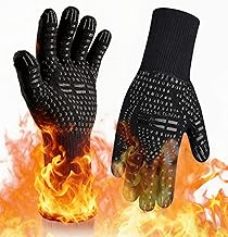 Grill Gloves Heat Resistant (A Pair)- 800°C Fireproof Oven Mitts, Non-Slip Silicone BBQ Gloves for Barbecue Grilling Baking & Cooking