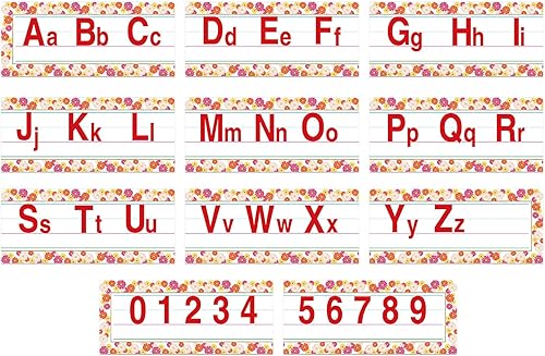 Miniatura 10 de Janlaugh 11 tablones de anuncios del alfabeto, alfabeto ABC número 0-9, tiras de pared para aula, decoración de pared con 50 puntos adhesivos