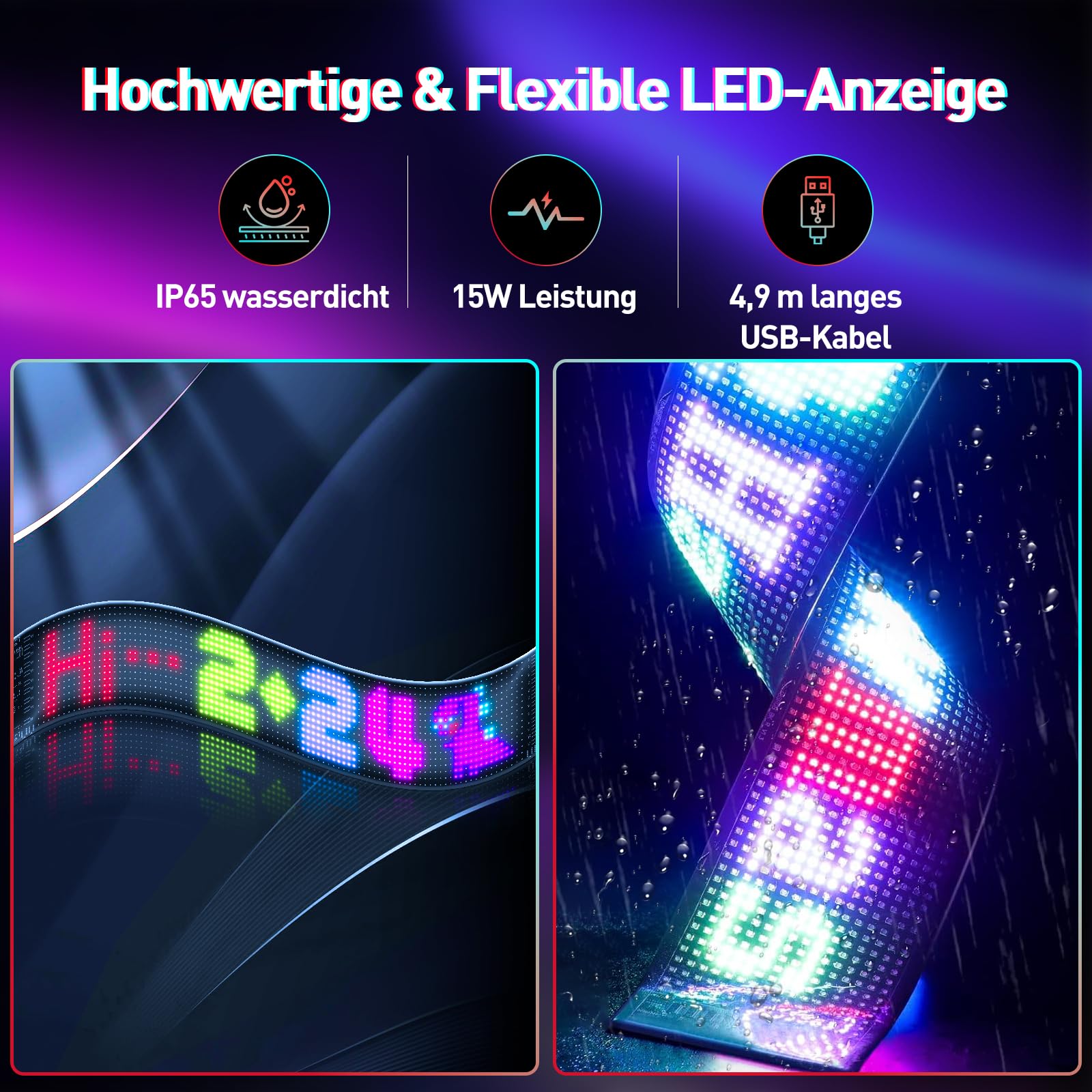 KZO Led Augen für LKW 60 * 12cm (2 PCS) Devil Eyes Licht for Auto, mit App/Fernbedienung, Perfect Sync, DIY Text/Bild, Wasserdicht, Flexibler LED-Bildschirm für Party/Geschäft/Dekoration,