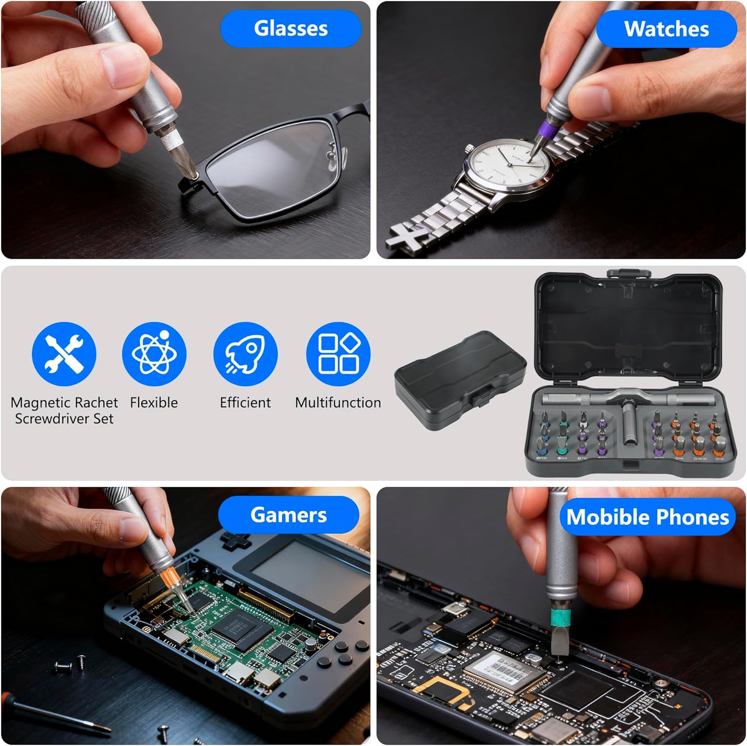 24 in 1 Magnetic Screwdriver Set Multi Bit Ratcheting screwdriver set with Storage Case Detachable T handle Repair Tool Kit Small Portable DIY Racheting Screwdriver Set for Bicycle Computer Furniture