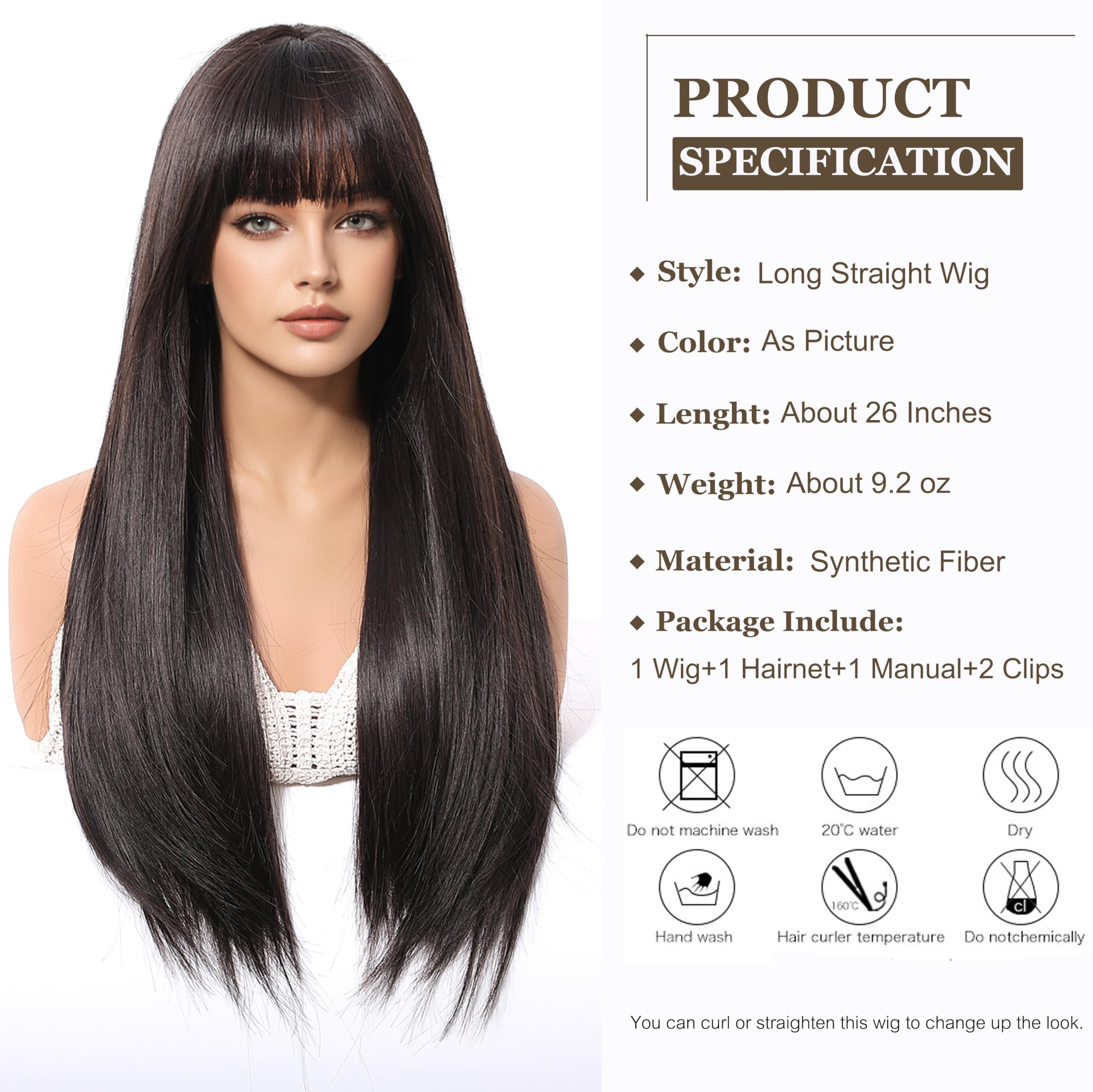 Esmee Long Brown Straight Wig for Women Natural Looking Synthetic Heat Resistant Fiber Wig for Daily Party Use - Image 2