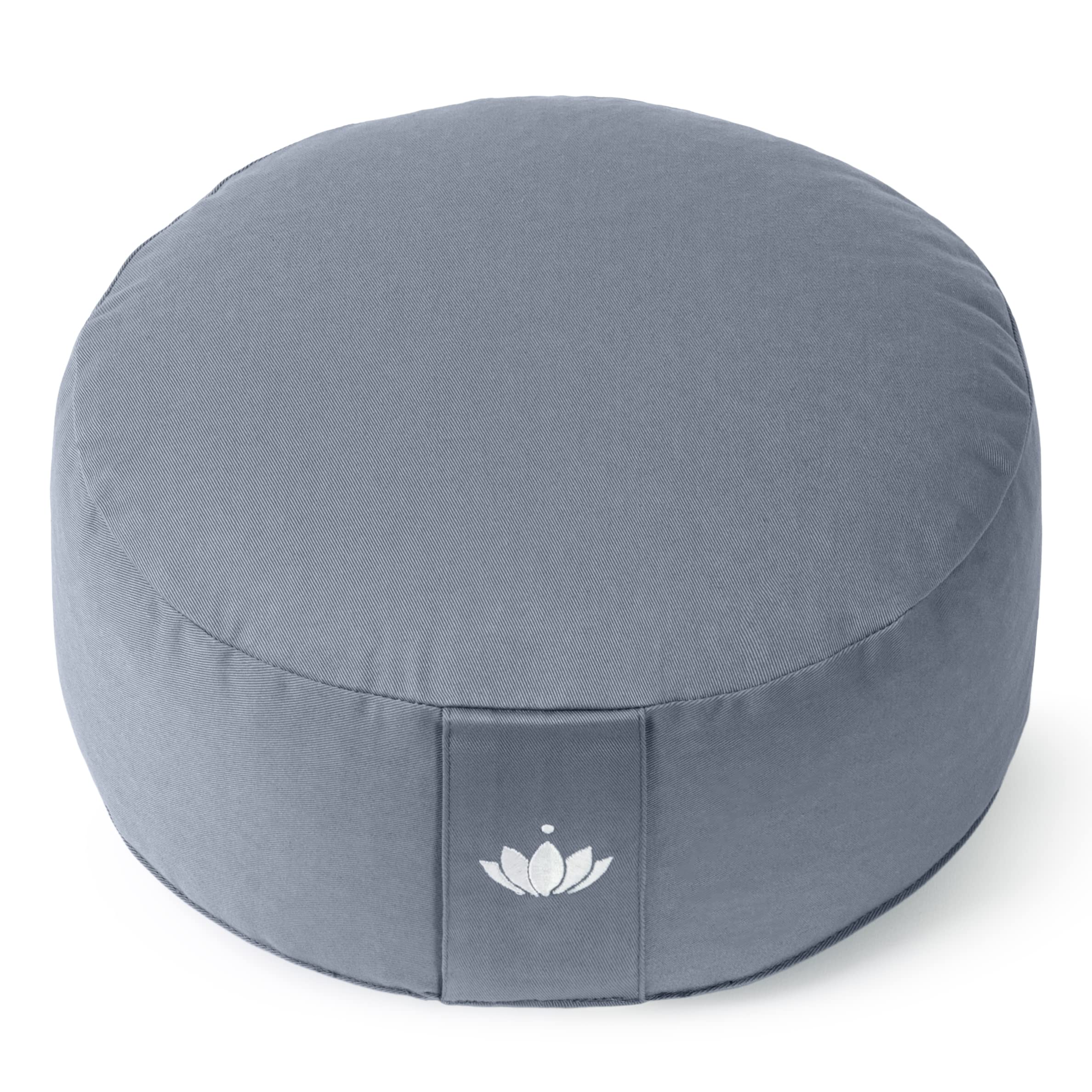 LOTUSCRAFTS Cuscino da meditazione, altezza seduta 15 cm, modello Lotus rotondo, cuscino da yoga, cuscino yoga, fodera in cotone lavabile, imbottitura in farro, certificato GOTS, logo ricamato