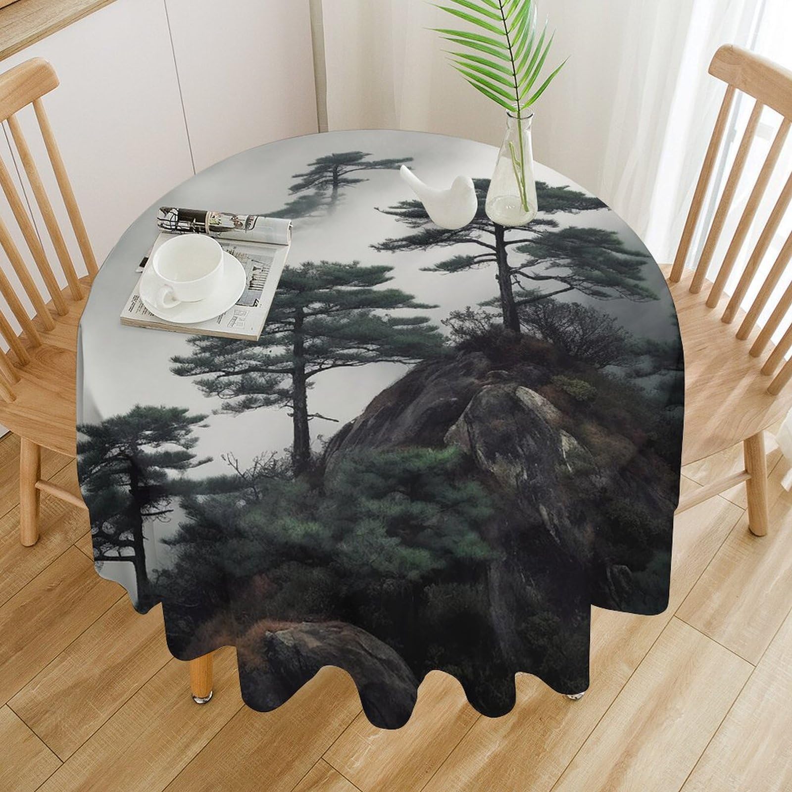 Nappe de table ronde imperméable pin brumeux finies les taches
