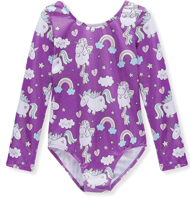 HOZIY Gymnastics Leotards for Girls Unicorn Pink Purple Sparkly Dancewear Activewear Quick Dry