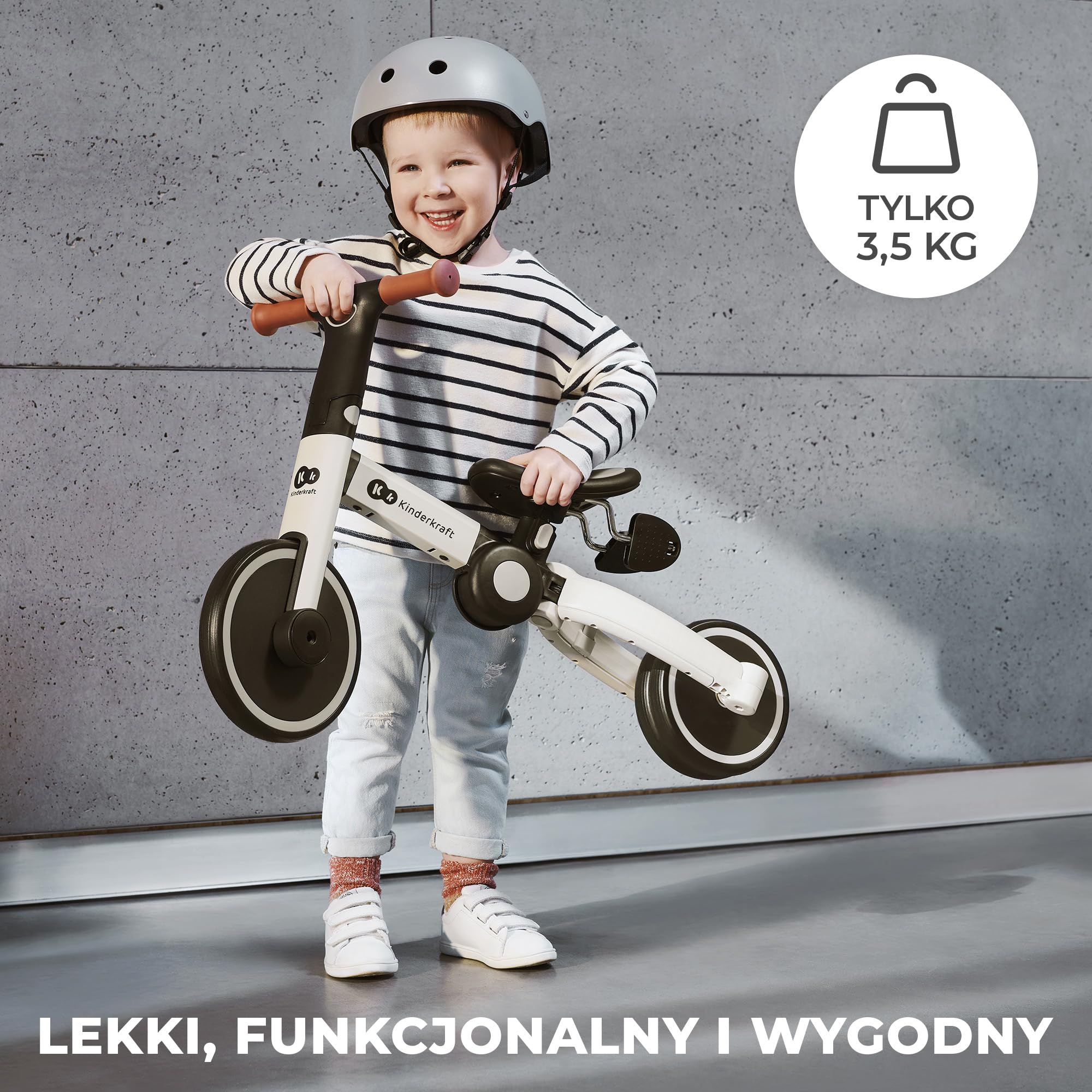 kk Kinderkraft 4TRIKE Trójkołowiec 3w1, Rowerek Biegowy, Pchacz, Wielofunkcyjny, Bezpieczny, Regulowane Siodełko, Szary