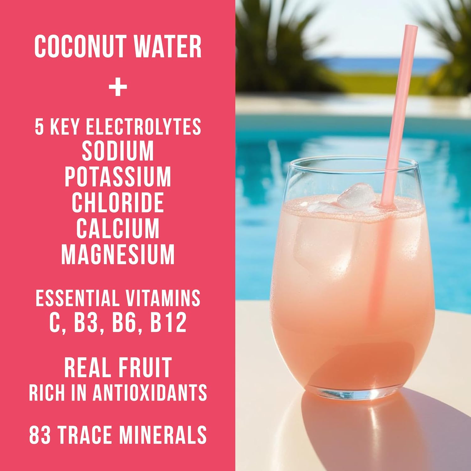 Hydrating Electrolyte Drink Mix | 5 Key Electrolytes + Vitamins | Coconut Water Powder, Pink Himalayan Salt & Real Fruit | Grapefruit | No Added Sugar | 30 Servings