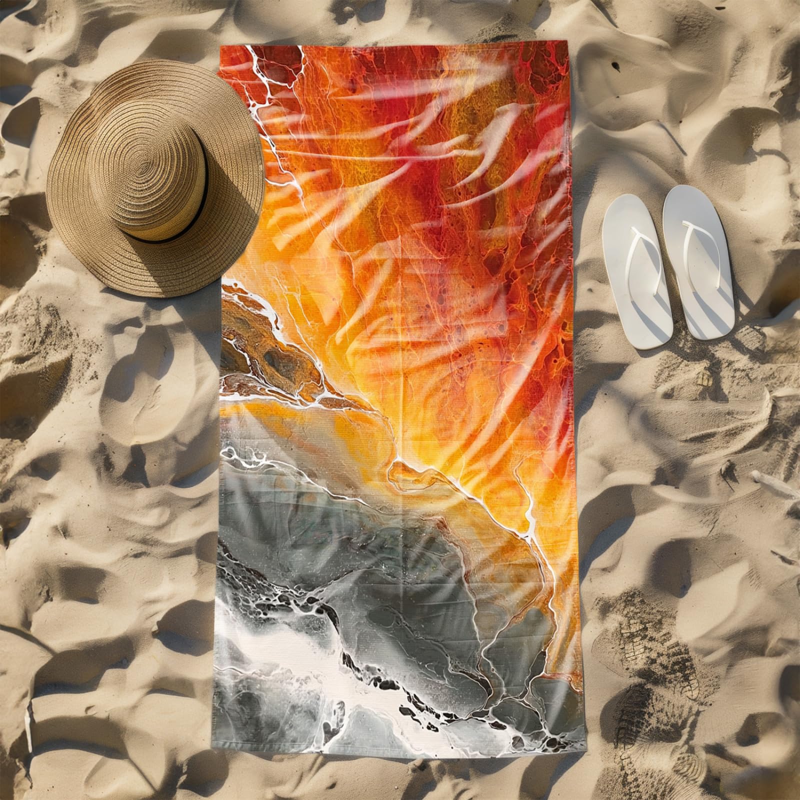 Genérico Toalla Playa 90X180 Patrón Gris Naranja