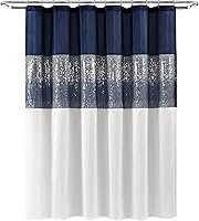 Vista 6 de Lush Decor Cortina de ducha de cielo nocturno, individual, 72 pulgadas de ancho x 78 pulgadas de largo, azul marino y blanco, cortina de ducha