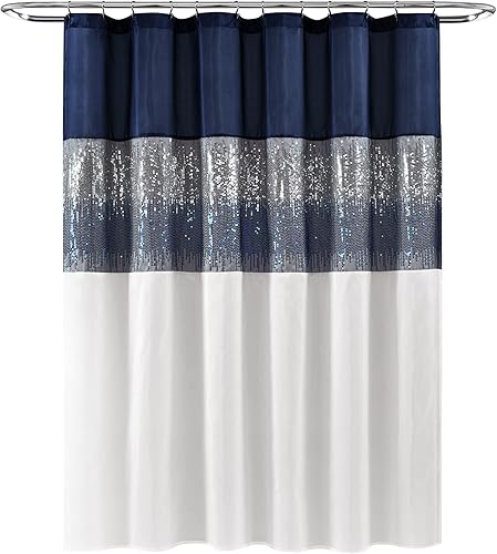 Miniatura 7 de Lush Decor Cortina de ducha con cielo nocturno, 72 pulgadas de ancho x 78 pulgadas de largo, azul marino y blanco