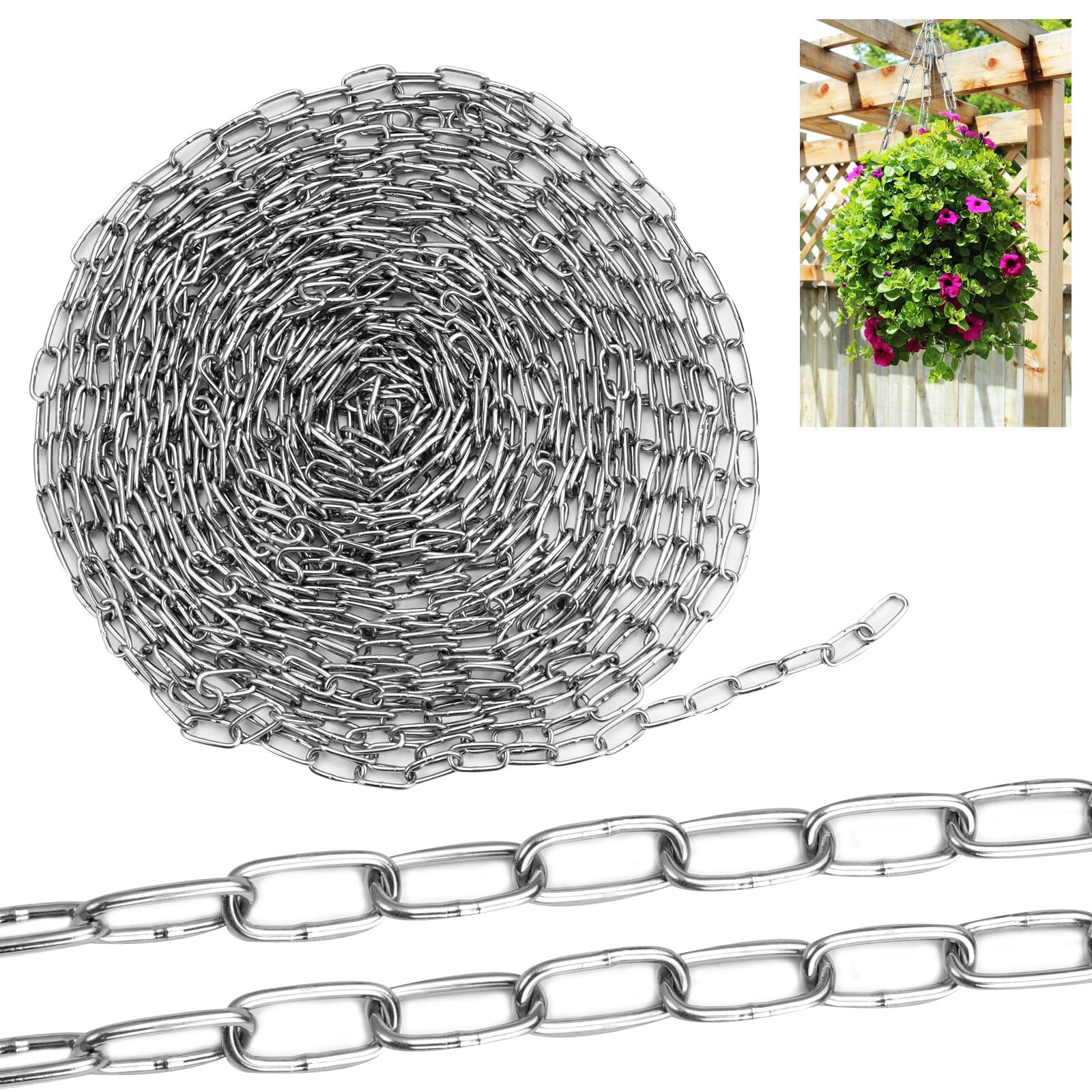 Steel Chain Sold by the Metre, 10 Metres Metal Chain, Diameter 1.5 mm Stainless Steel Chain, Sold by the Metre, Round Steel Chain, Strong Stainless Steel Chain, for Hanging Lamps, Sandbag, Hanging-image-23
