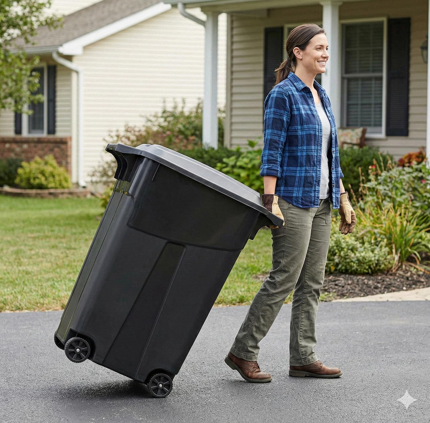 45 Gallon Large Trash Can with Attached Lid & Wheels Heavy Duty Wheeled Garbage Trash Can with Handle Heavy Duty Plastic Garbage Cans Click Lock Lid Design Perfect for Both Indoor Or Outdoor Use