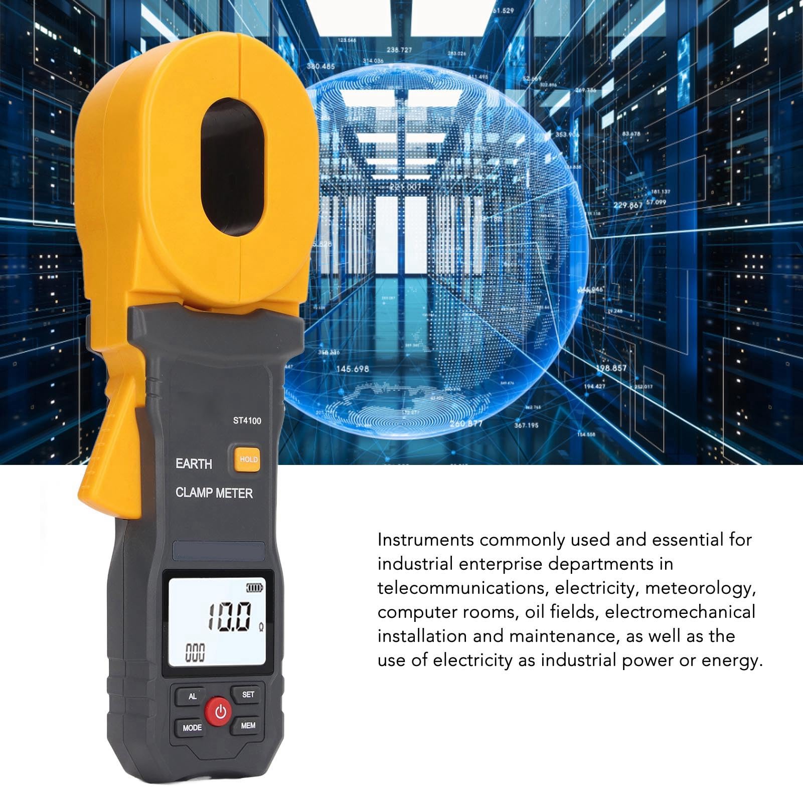Gugxiom Digitales Zangenmessgerät Erdungswiderstandsmessgerät 55 X 32 Mm, ST4100 LCD-Klemme Erdungstester Widerstandsauflösung 0,001 Ω 0,01 MA, Automatische Abschaltung (ohne