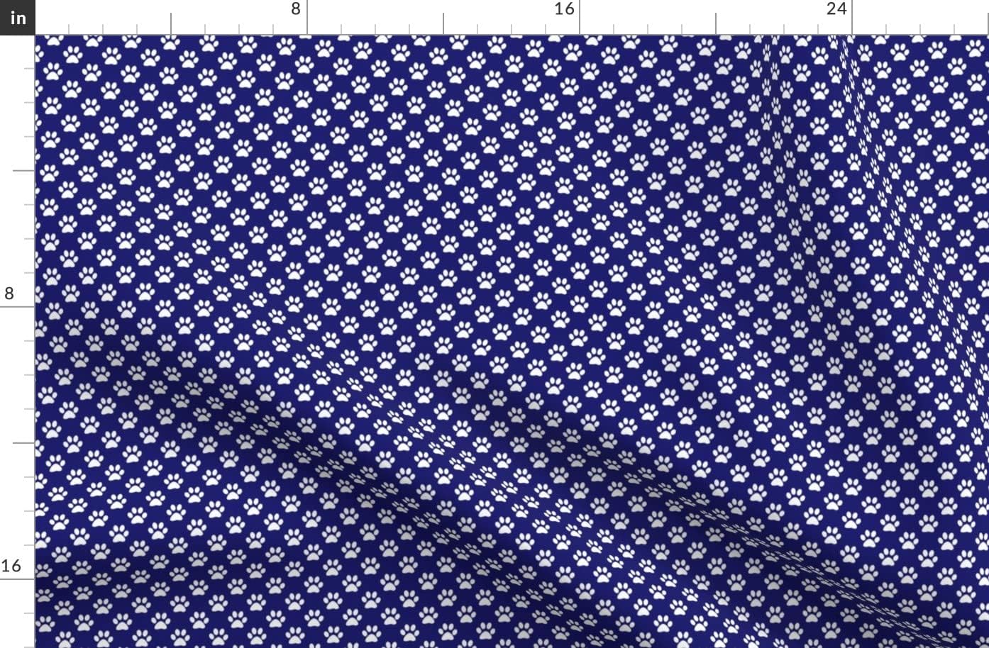 Spoonflower Fabric - White Paw Prints Midnight Blue Dogs Cat Kitten Puppy Print Animal Printed on Organic Cotton Sateen Fabric by The Yard - Sewing Quilting Apparel Home Decor
