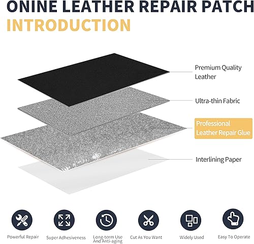 Miniatura 228 de ONine - Cinta de reparación de piel, parche para reparación de piel autoadhesivo de 12 x 48 pulgadas, impermeable, resistente al desgaste, para Negro